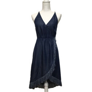 7 For All Mankind Blue Fringe Wrap Dress